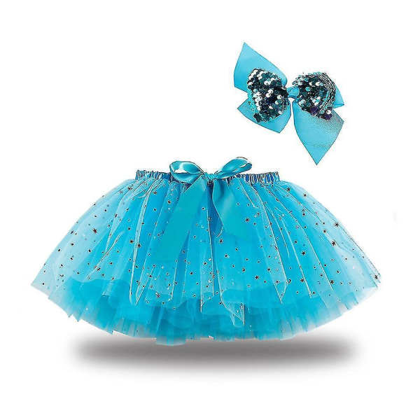 Layered Balett Tyll Rainbow Tutu kjol för små flickor Klä upp med färgglada hårrosetter RS007 with Bow