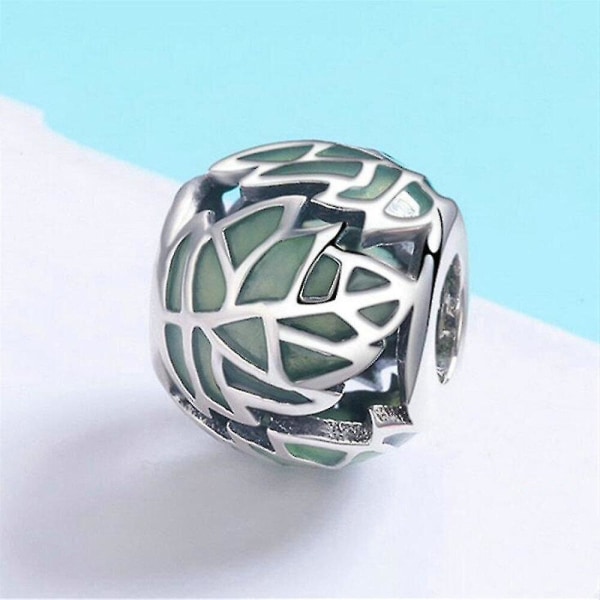 Silverplätering Tree of Life Tree Leaves Green Fit Charm Armband för kvinnor DIY-smycken