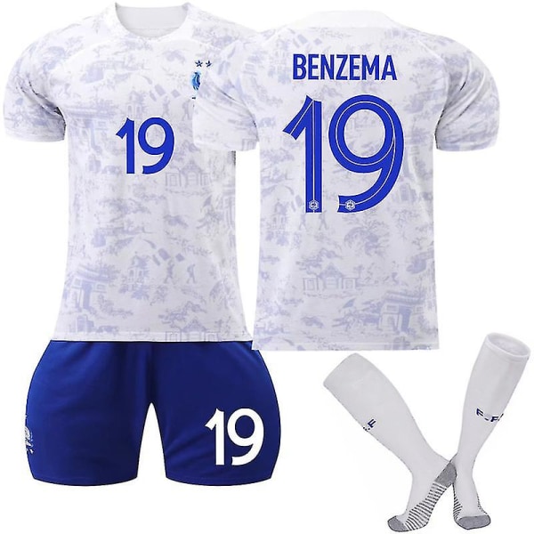22-23 VM Frankrike Borta fotbollströja T-shirt nr 19 Benzema Fotbollströja Set 22 23 BENZEMA 19 22 23 BENZEMA 19 adults S(165-170CM)