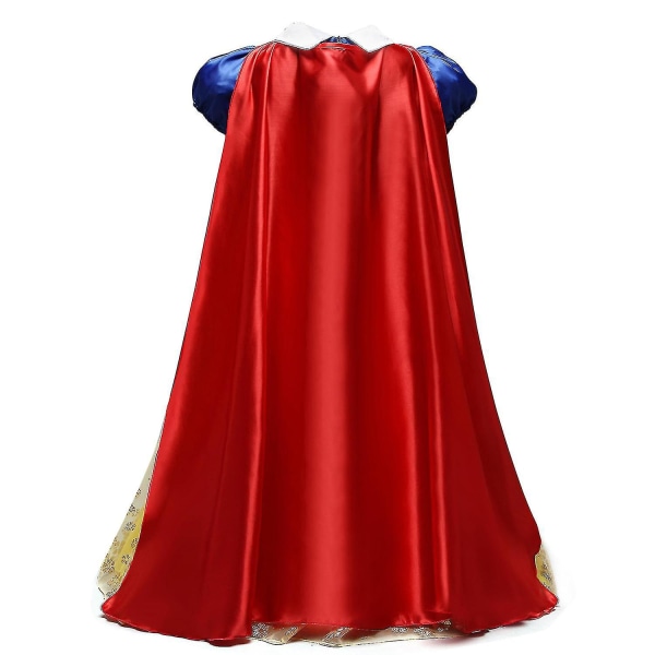 Snövit klänning + cape mantel, flickor festklänning cosplay Kostym 130cm 100cm