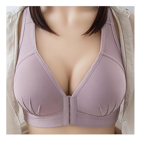 Plus Size Push Up BH Frontstängning Enfärgad BH BH 36-46 Trådlösa underkläder för kvinnor Grey Purple