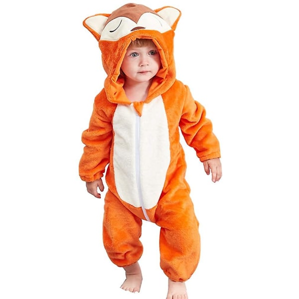 Baby Vinter Djur Kostym Flanell Hooded Jumpsuit Dragkedja Romper Cosplay Outfits Rabbit 70cm Fox 80cm