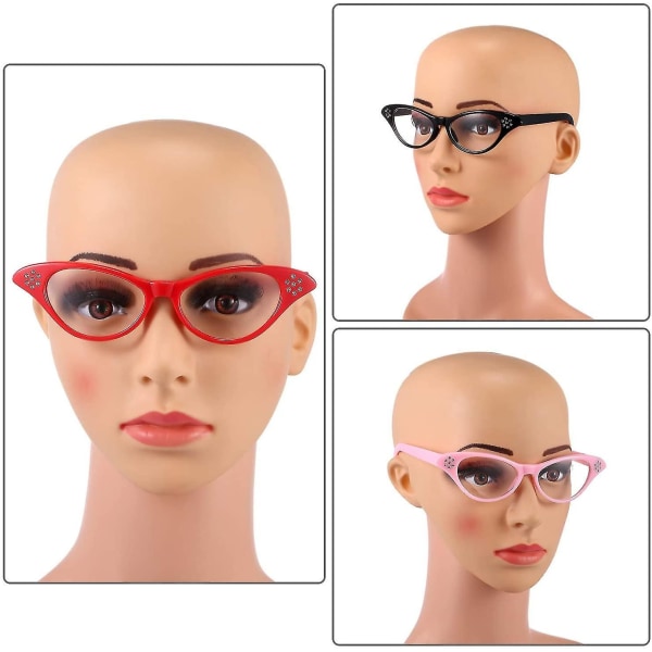 4 delar Cat Eye-glasögon med strass, 50-tals 60-tals temafest Klassiska  glasögon med dubbelspets f167 | Fyndiq
