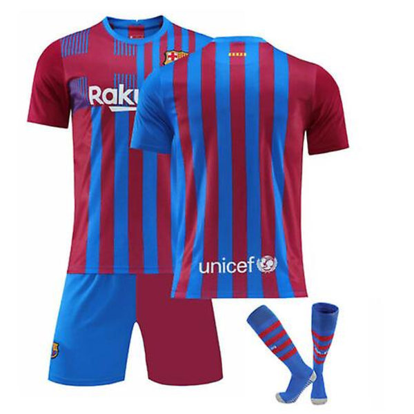 New21/22 Kids Fotbollssatser Blå Strips Skjorta Fotbollströja kostym No sign No sign blue-red S