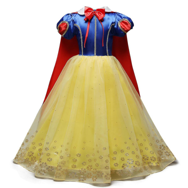 Snövit klänning + cape mantel, flickor festklänning cosplay Kostym 130cm 100cm