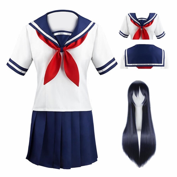 Anime Yandere Simulator Ayano Aishi Cosplay Kostymer Girl School Jk Uniform Klänningar Kvinnor Fulla Set Costumes and Wig XXL Wig XXL