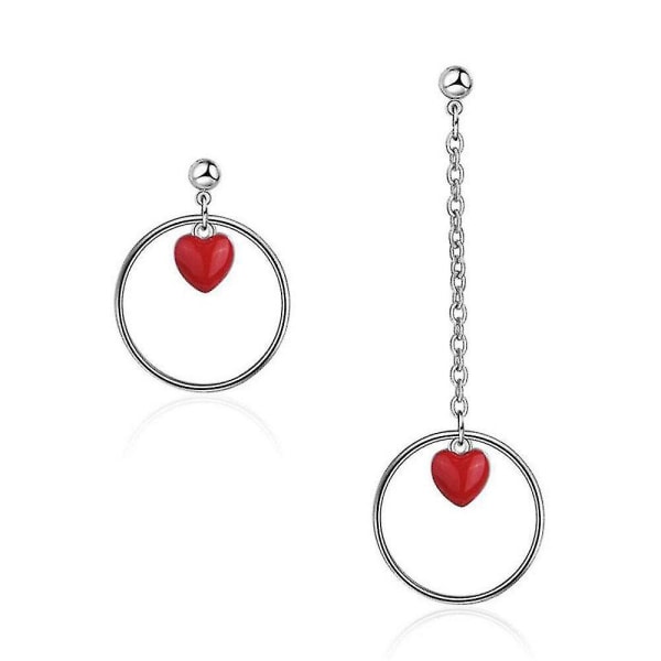 2st koppar vackra asymmetriska röda hjärta örhängen för kvinnor öronkedja smycken