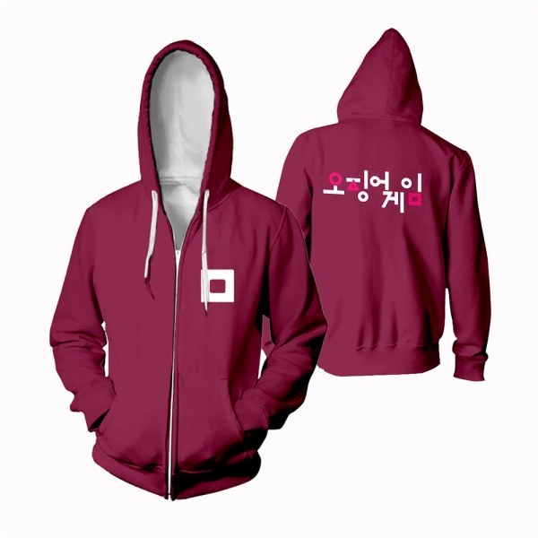 Squid Game Zipper Hoodie Cosplay Kostymer för barn / vuxna red square-2XS red 067-Kids 100