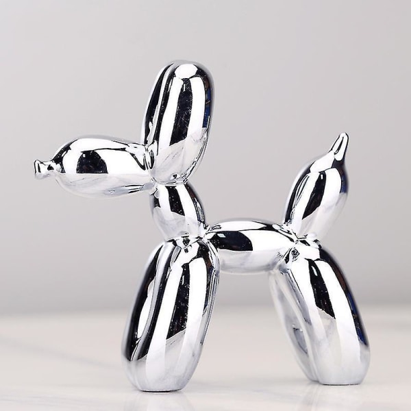 17x17 cm glänsande ballonghundstaty, hartsplätering Glänsande ballonghundskulptur (silver)