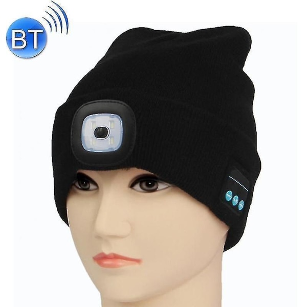 Unisex varm vinter polyakrylnitril stickad mössa Cap med LED och Bluetooth (svart)