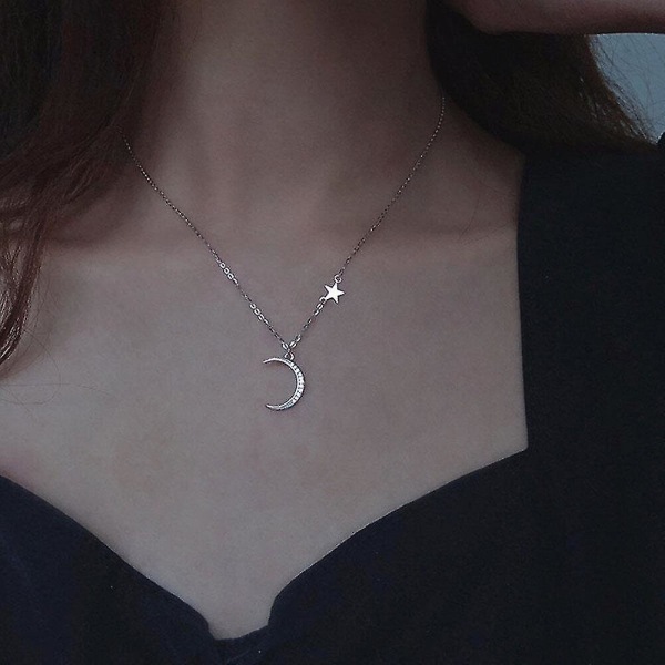 2ST Silverplätering Charm Chain Halsband för kvinnor New Fashion Moon Pendant Nyckelbenskedja Födelsedag