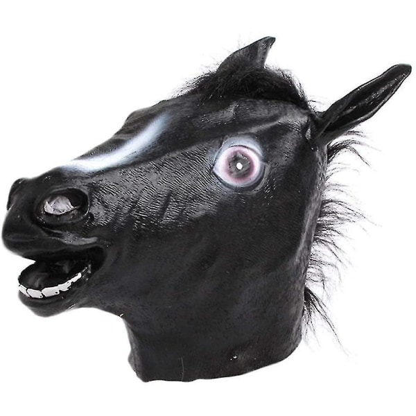 Halloween-tillbehör Rolig hästhuvud latexmask Djurdräkt Fancy (svart)