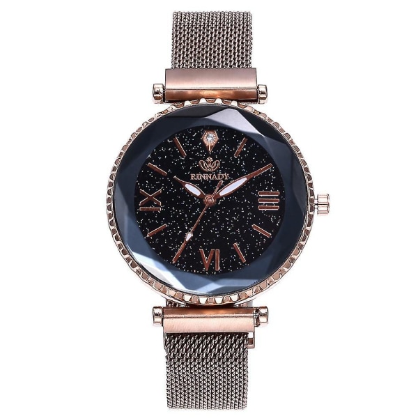 Kvinna Mesh Magnet Spänne Starry Sky Watch Casual kvinnor Geometrisk yta kvarts