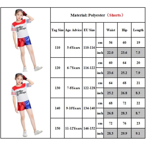 Halloween cosplay kostymer Kappa T-shirt Shorts Handskar komplett set 130cm 120cm