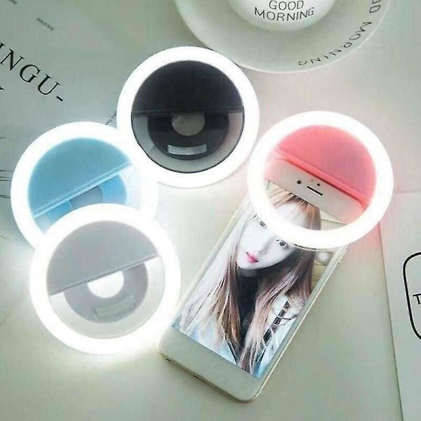 (Vit) Selfie LED-ljus Universal Ring Blixt Fill Clip Camera för telefon & surfplatta iPhone