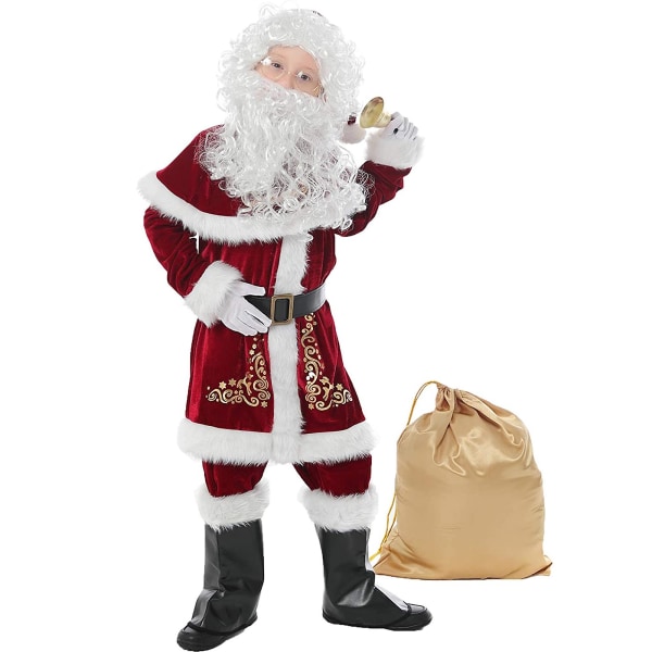 Kid Christmas Suit Set Santa Claus Costume Velvet Barn Cosplay Outfits för pojkar XL 35-145 S 100-115