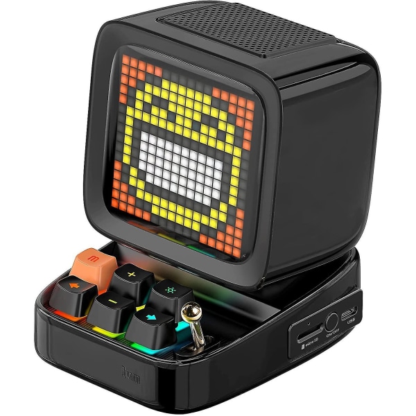 Retro Pixel Art Game Bluetooth -högtalare med 16x16 LED-appkontrollerad frontskärm (svart)