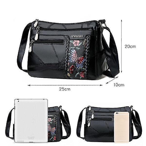 Ny svart handväska i mjukt läder Messenger Bag Fårskinnsaxelväska Vattentät väska