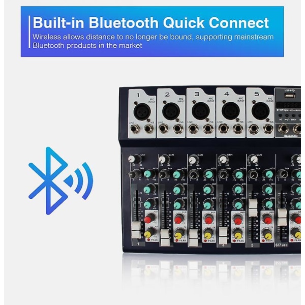7-kanals DJ Audio Mixer bluetooth USB Reverb Effect Mixing Console Förstärkare för Tiktok Youtube Liv