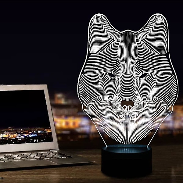 3d Illusion Night Light, Led bordslampor, Dinosaur Horse Wolf Nightlights, 7 färger USB Charge