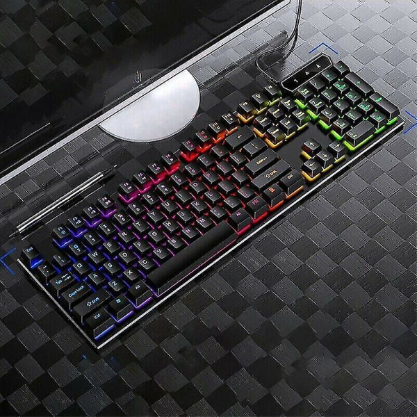 (Svart) Gaming Mekaniskt tangentbord Flerfärgad RGB-bakgrundsbelyst USB kabel för PC Laptop Xbox