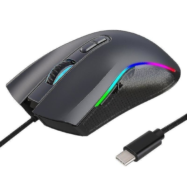 HXSJ A869 Type-C 7200dpi 6-lägen Justerbar 7-tangenter RGB Light Wired Game Mouse