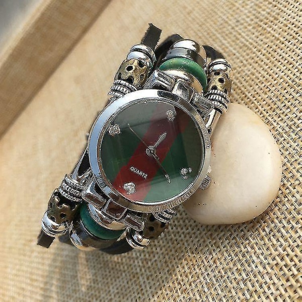 Deffrun Retro Style Män Armband Watch Vintage Enkel Rhinestone Kohud Quartz