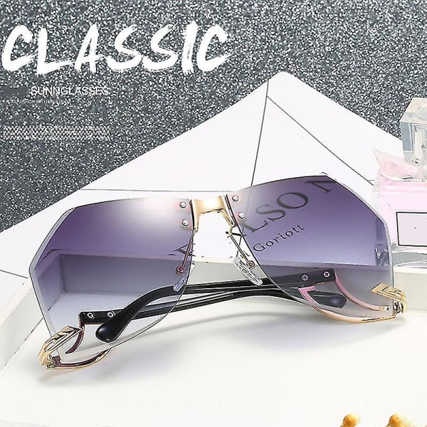 Nya oregelbundna båglösa solglasögon, märkesdesigner för kvinnor, båge av legering Oversize Gradient Solglasögon Fash