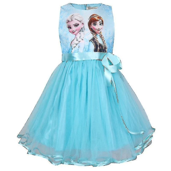 Barn Flickor Frozen Anna Elsa Bow Tutu Princess Dress Party Ärmlös klänning Kostym Light Blue