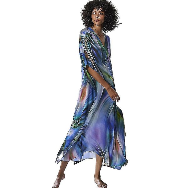 Blommig printed Summer Bikini Cover Up Suncreen Elastic Beachwear Kaftan