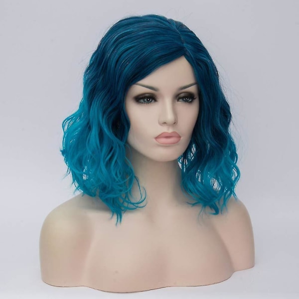 Kort Curly Bob Wavy Cruellas Peruker För Kvinnor Cosplay Kostym Halloween Svartvit Peruk För Dam