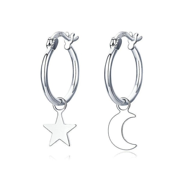 Silverplätering Smycken Star and moon asymmetri Stud örhängen för kvinnor Flickor present smycken örhänge