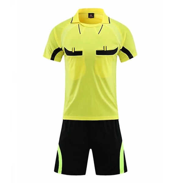 Professionell domare fotbollströja set vuxen fotboll uniform turndown krage domarskjorta Fickor Shorts domare domare kostym Yellow L-Height 160-170CM