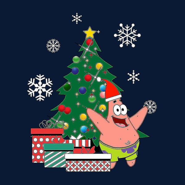 Patrick Star Around The Christmas Tree Svampbob T-shirt för män Navy Blue