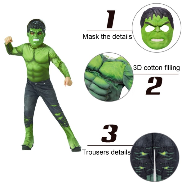 Halloween pojkdräkt Marvel Hulk Kids Cosplay kostym Green 11-14