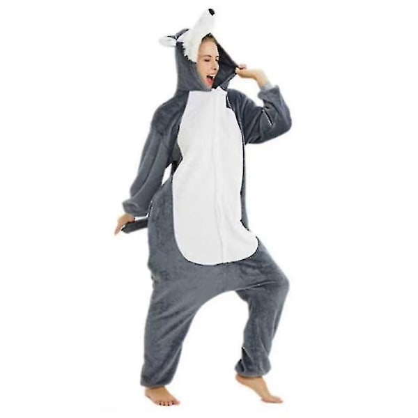 Unisex Vuxen Kigurumi djurkaraktärskostym Onesie Pyjamas Onepiece Husky-Grey