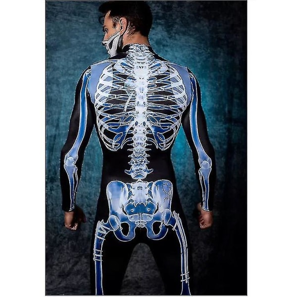 Kvinnors Halloween Skeleton 3d Print Kostym Bone Skull Skinny Body Jumpsuit Sexig Skull Bodysuit Men M Men L