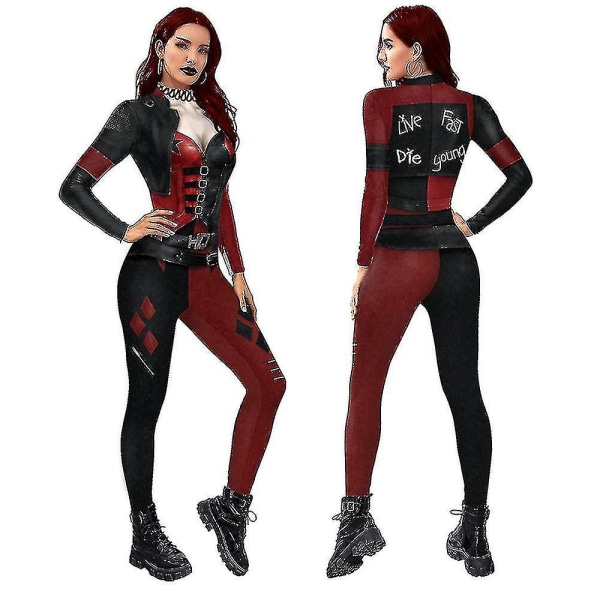 Dam Harley Quinn Kostym Klassisk Harley Quinn Halloween Cosplay Costume Jumpsuit XL L