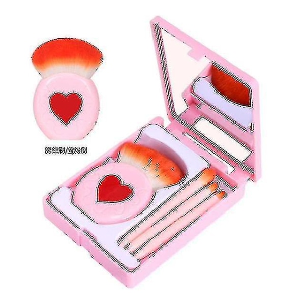 5st Mini Makeup Kosmetiska Borstar Set Translucent Box Mirror Face Foundation Powder Blusher Protabl
