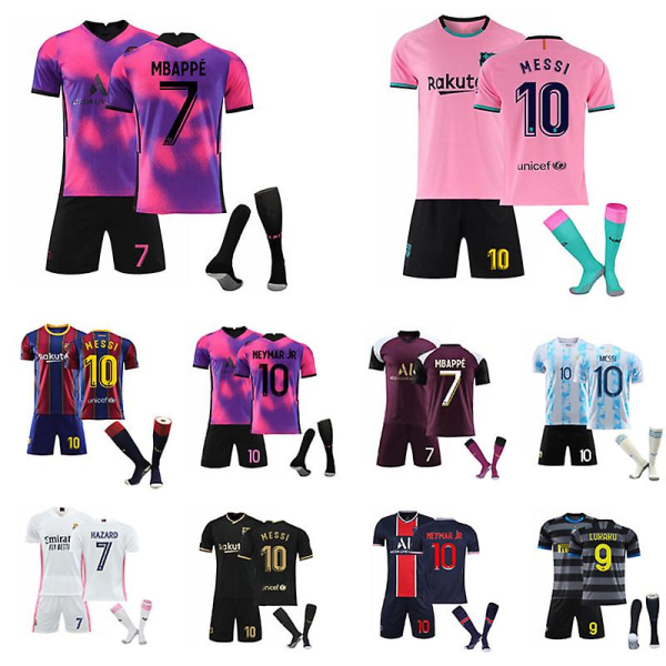 Barn Vuxna Fotbollströja Full Kit Fotbollsträningsdräkt 21/22 20 21 Pink Mbappe 7 S 20 21 Pink Neymar 10 XL
