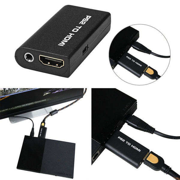 PS2 till HDMI Audio Video Kabel AV Adapter Converter med 3,5 mm ljudutgång för HDTV