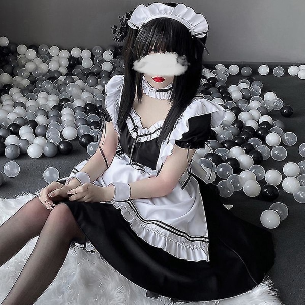 Japansk Anime Cosplay Kostym Hög kvalitet Svart Vit Maid Outfit Förkläde Klänning Plus Size Dam Sexig