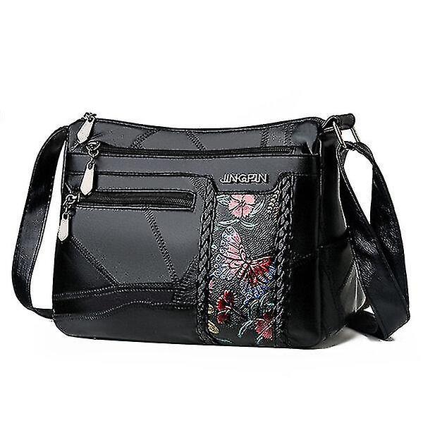 Ny svart handväska i mjukt läder Messenger Bag Fårskinnsaxelväska Vattentät väska