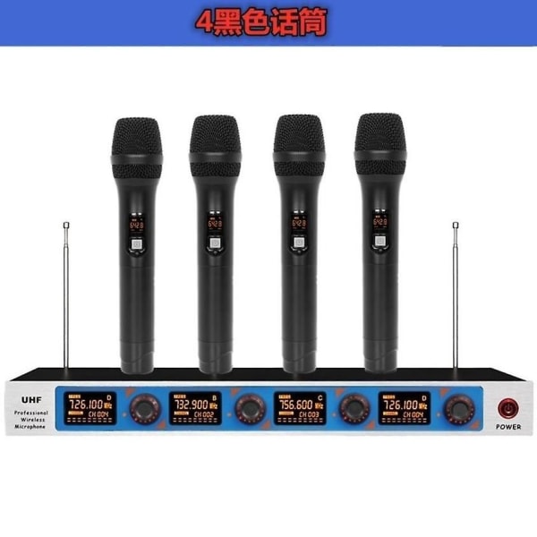 Professionell 4-kanals 4 trådlös handhållen mikrofon UHF trådlöst mikrofonsystem Karaoke AU