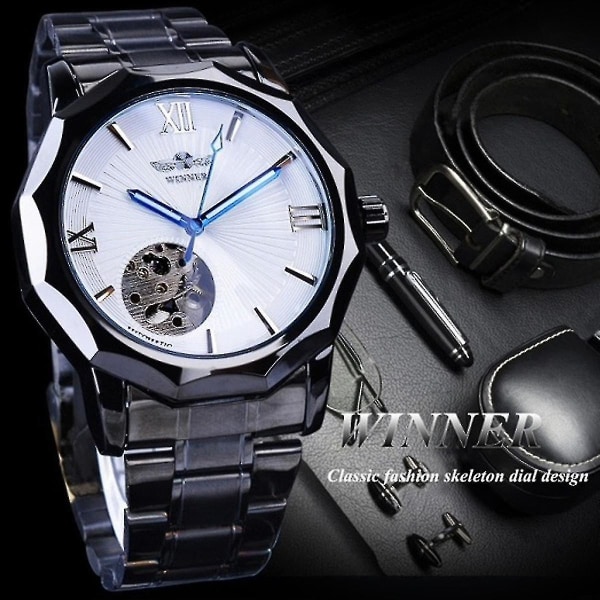 S964 Big Dial Retro Style Automatisk Mekanisk Watch Lysande Visar Full Steel