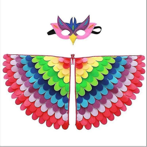 Rainbow Barn Fåglar Vingar Kostym Barn Klä upp Vingar Mask Rollspel（W32）