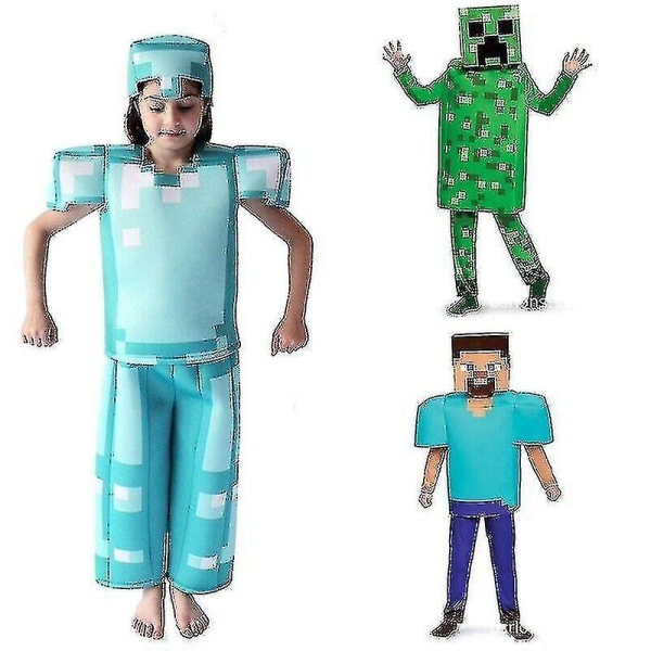 Barn Minecraft Game Kostym Halloween Fancy Outfit Gifts S Light Blue