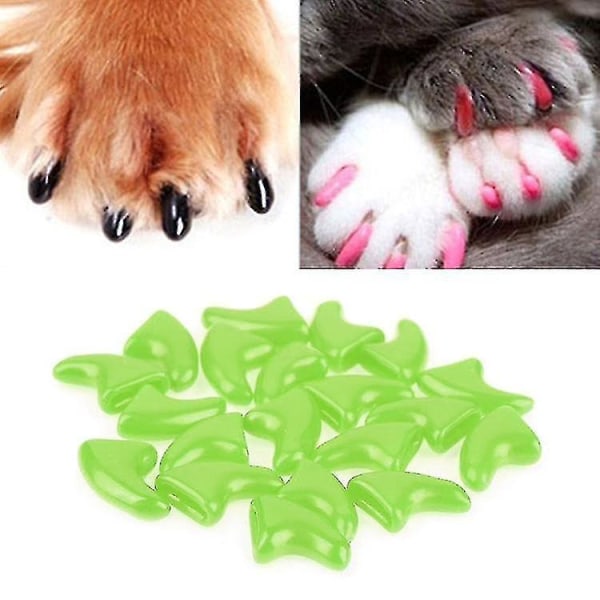 20 st silikonmjuka kattspetsar / katttassklo / nagelskydd för husdjur / cover för katt, storlek: L (grön)