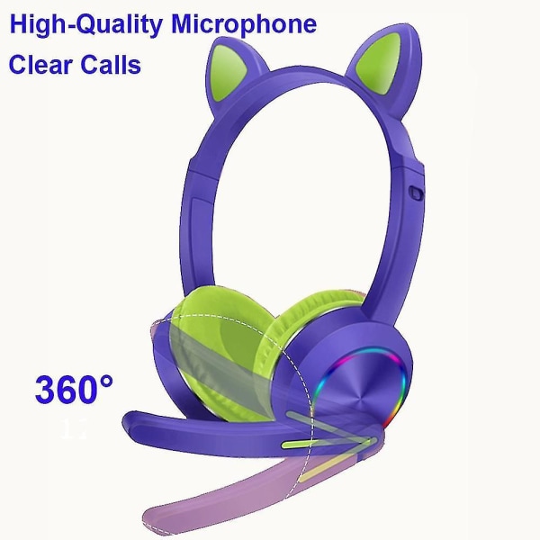 Trådlösa hörlurar med mikrofon för barn Cat Ear-hörlurar LED-ljus för  studenter (blå) d79c | Fyndiq