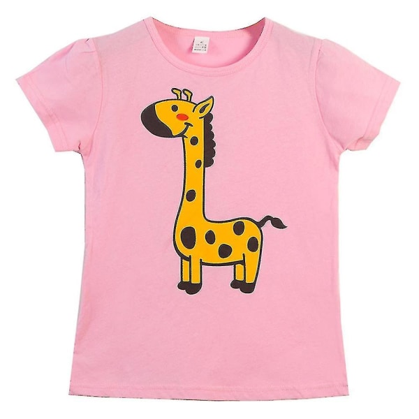 2-10 år flickor kortärmade T-shirts Blus Basic Tee Tops Pink Giraffe